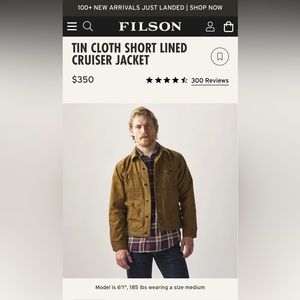Men’s filson cloth lined short cruiser jacket. Size medium